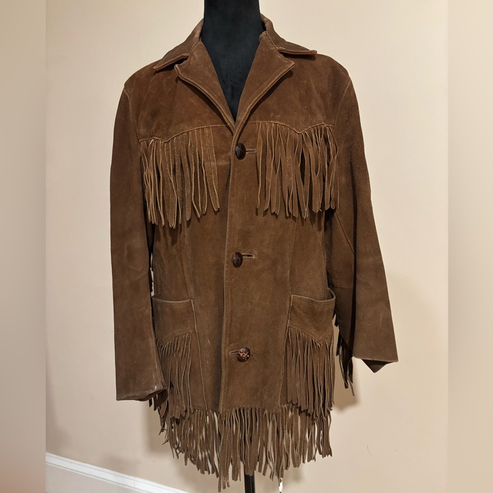 Pioneer Wear Vintage 70s Western Suede Fringe Jacket Size 34 Medium - Picture 2 of 9